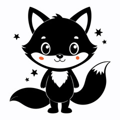 Christmas Cute Kid fox black vector silhouette
