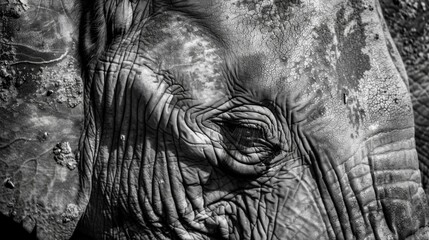 Elephant Eye Close-up Black and White.