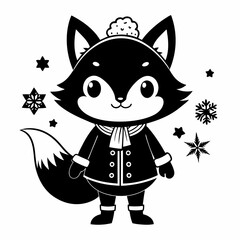 Christmas Cute Kid fox black vector silhouette