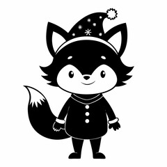 Christmas Cute Kid fox black vector silhouette
