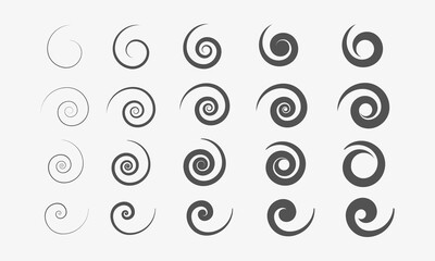 Set of Black Swirl icons.  Vortex. Whirlpool or hilix infographic elements. Vector 