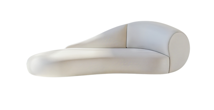 Modern minimalist white sofa with an elegant curved design, perfect for contemporary home interiors and stylish living spaces.