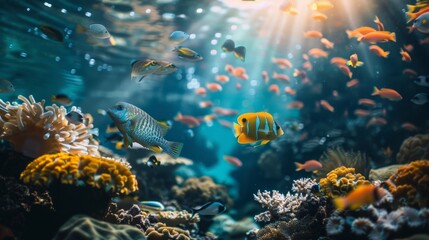 Obraz premium Tropical Fish Swimming in a Coral Reef.