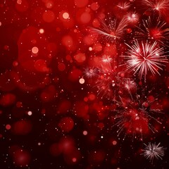 Obraz premium Vibrant Festivities: Celebrating the New Year with Red Fireworks and Scenic Delights. Captivating Joy and Festive Atmosphere