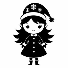 Christmas Cute Kid Girl black vector silhouette