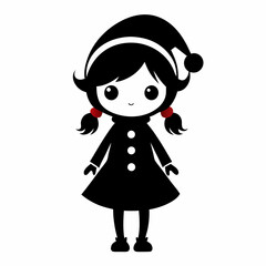 Christmas Cute Kid Girl black vector silhouette