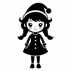 Christmas Cute Kid Girl black vector silhouette