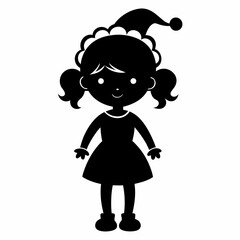 Christmas Cute Kid Girl black vector silhouette