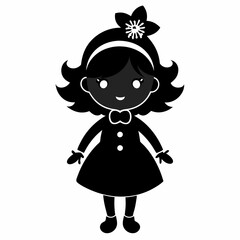 Christmas Cute Kid Girl black vector silhouette