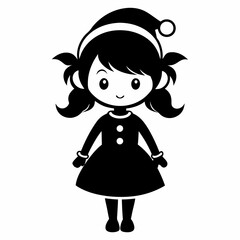 Christmas Cute Kid Girl black vector silhouette
