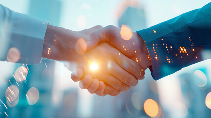 double exposure of business man handshake