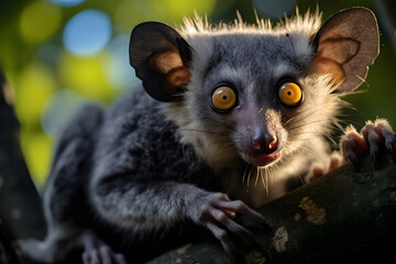 Fototapeta premium Mysterious Aye Aye Lemur Perched in the Wilds of Madagascar: A Study in Endangered Wildlife