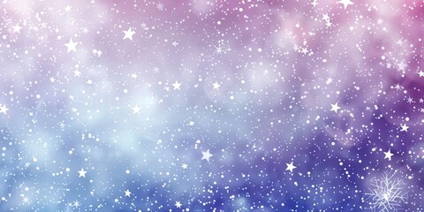 Fototapeta premium Delicate snowflakes and stars adorn a winter wonderland in shades of purple and blue.