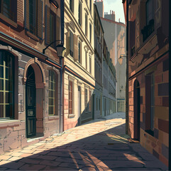 Fototapeta premium European city, simple, There are no people, light shadow