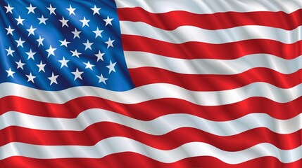 Naklejka premium High-resolution American flag waving in the wind, showcasing vibrant red, white, and blue colors with clearly visible stars and stripes, perfect for a patriotic display.
