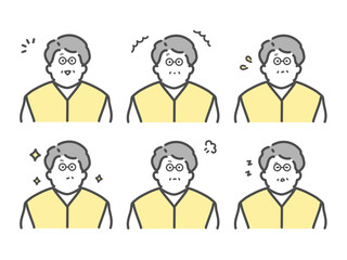 Fototapeta premium 様々な表情をするシニア男性のイラスト セット