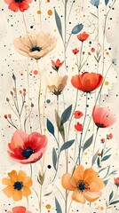 Watercolor spring flowers seamless pattern on a beige background for all hand painted prints