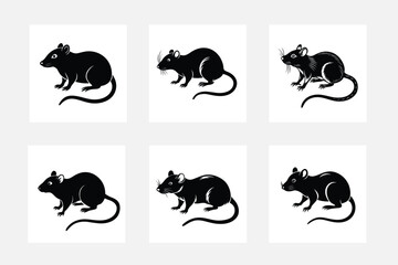 Vector black silhouette rat collection set