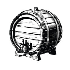 Barrel with Tap in Old Engrave Style