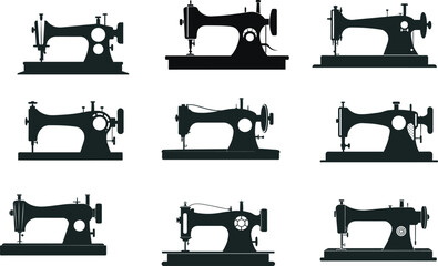 Set of  Sewing machine silhouette vector illustration Design 