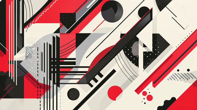 Vibrant constructivism style artwork with abstract geometric shapes and achromatic tones