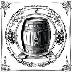 Barrel with Ornate Frame in Old Engrave Style