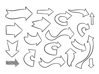 Hand drawn line art doodle style curved arrow collection