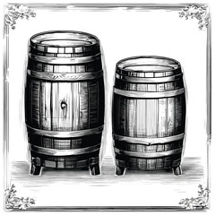 Barrel and Bottles in Old Engrave Style