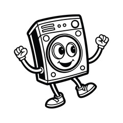 smiling washing machine character line art