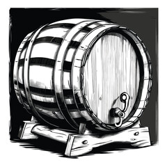 Barrel with Tap on Decorative Stand in Old Engrave Style