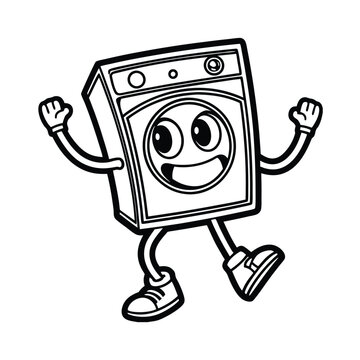 recommend clip art: smiling washing machine character line art