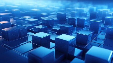 Abstract 3d render, blue geometric background design with cubes 
