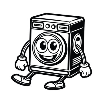 recommend clip art: smiling washing machine character line art