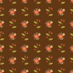 Fototapeta premium Cute colorful flowers on brown color background seamless pattern