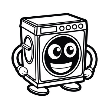 recommend clip art: smiling washing machine character line art