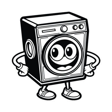 recommend clip art: smiling washing machine character line art