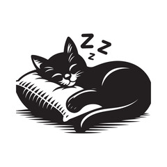 A Cat Sleeping with Pillow vector. Sleeping cat. Silhouettes of black cats. Vector illustration