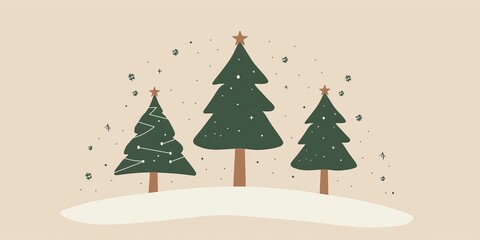 Obraz premium a vector drawing of 3 short fat christmas trees, largest one in middle partially covers the other 2 
