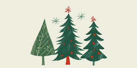 a vector drawing of 3 short fat christmas trees, largest one in middle partially covers the other 2 