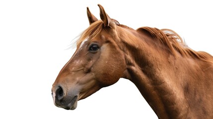 Fototapeta premium Elegant Horse Standing Against White Background, Majestic Animal Portrait