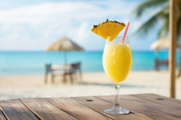 fresh yellow cocktail on tropical beach in summer