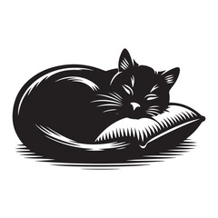 A Cat Sleeping with Pillow vector. Sleeping cat. Silhouettes of black cats. Vector illustration
