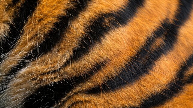 Close-up of a Malayan tiger's striped fur pattern in shades of orange and black, symbolizing its endangered beauty.