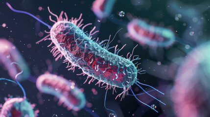 Close-Up of Vibrant Blue Bacteria with Stem and Water Droplets