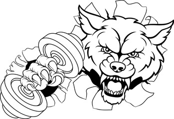 Wolf Werewolf Weight Lifting Dumbbell Gym Mascot