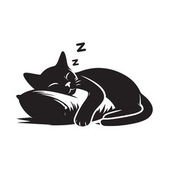 A Cat Sleeping with Pillow vector. Sleeping cat. Silhouettes of black cats. Vector illustration