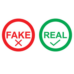 Fake, real icon badge. Fake, real news concept symbol. Vector illustration isolated on white background. EPS 10/AI