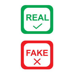 Fake, real icon badge. Fake, real news concept symbol. Vector illustration isolated on white background. EPS 10/AI