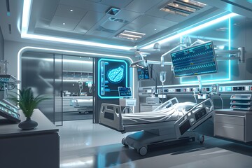 Realism of A modern hospital using AI to predict patient outcomes and improve care.. very detailed