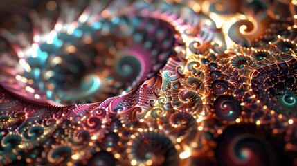 Obraz premium A mesmerizing array of spiraling colors and intricate geometric patterns, forming a radiant and complex abstract scene.